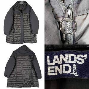 Lands End Jacket Black Puffer Parka Women's Long Hooded Full Zip Size 2X 20W-22W